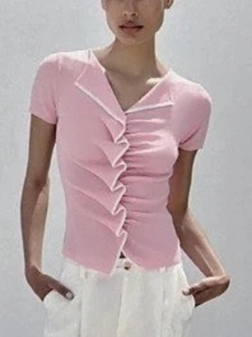 New with tags! Zara Knit Top With Gathering Ruched Short Sleeve Top in Pink